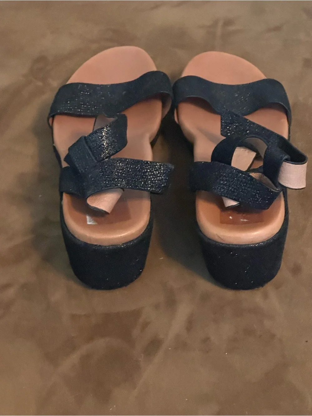 Kenneth Cole Black Glitter Platform Sandals